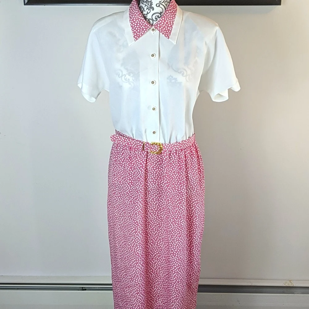 Vintage Florentine Pink Polka Dot Dress With Matching Jacket 12 (fits M) - Picture 3 of 16